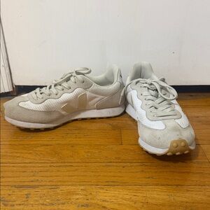 Veja Beige and White retro Sneakers 8.5